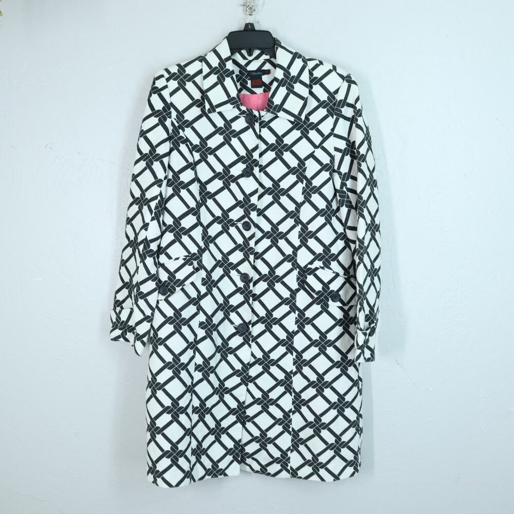 D Studio Coat 12 Black White Cotton Blend Jacket Button Lined Pockets